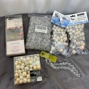 Crafting Lot Acrylic Garland Decorative Filler Clear Glass Beads Off-White/Pearl